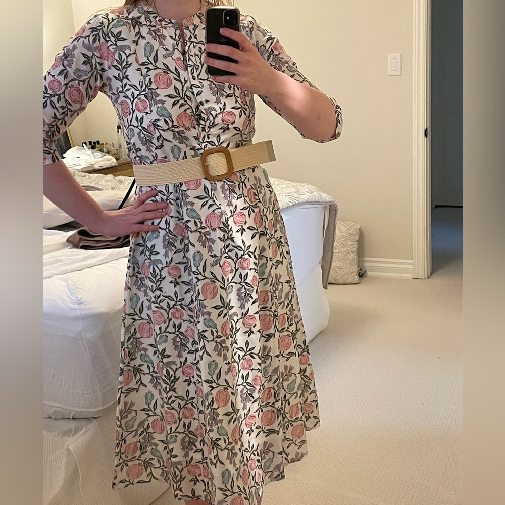 Shahenaz Cotton block print dress India size medium birds pomegranates
